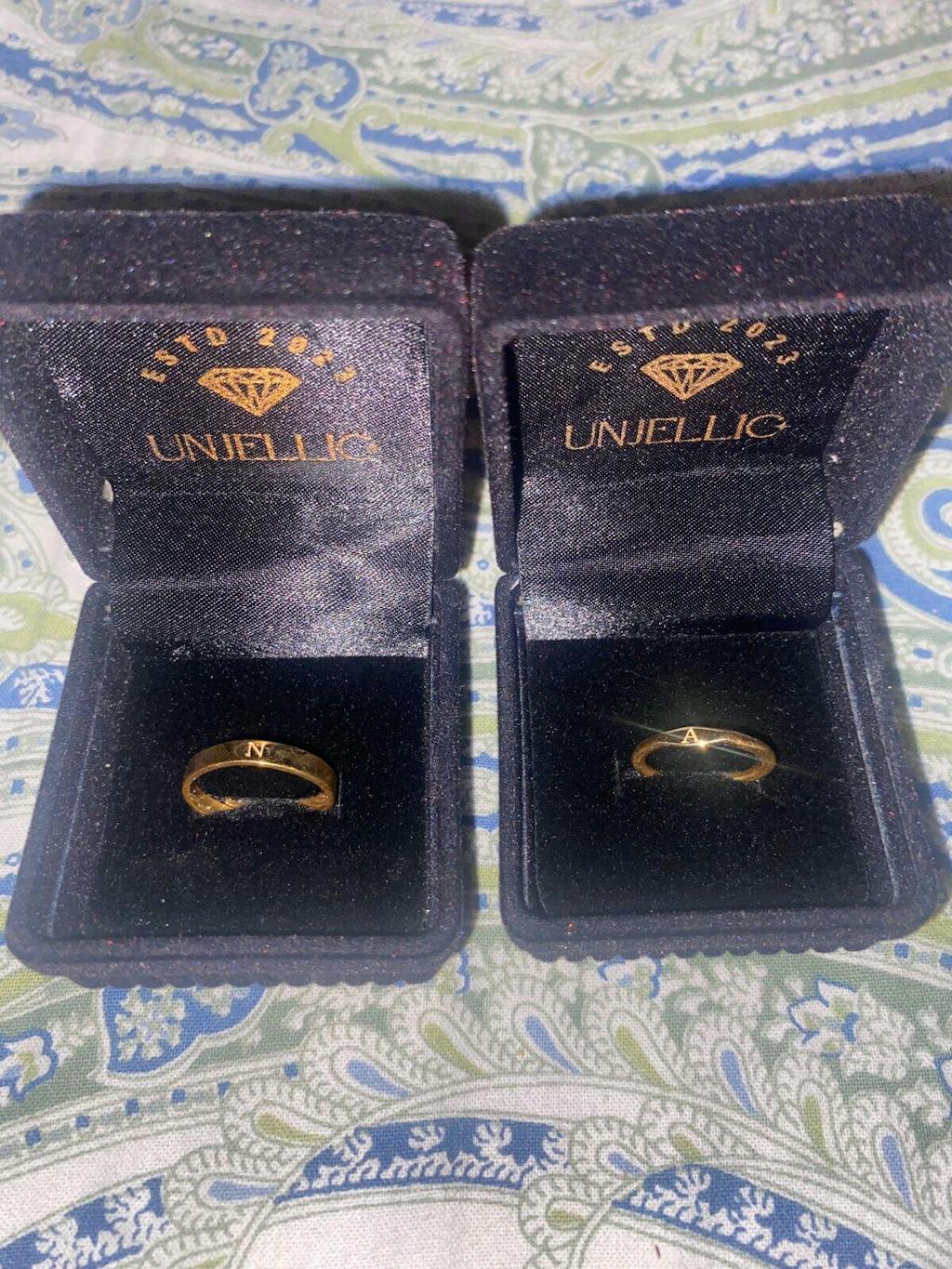 Customer Niharika wearing Unjellic Initial Couple Rings — real photo, personalised silver rings
