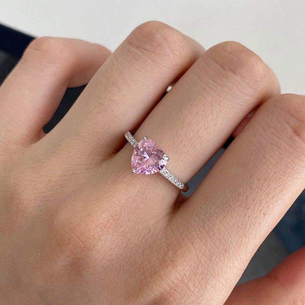 Sterling Silver Pink Heart Ring - sterling silver, couple jewelry, premium jewelry, elegant design