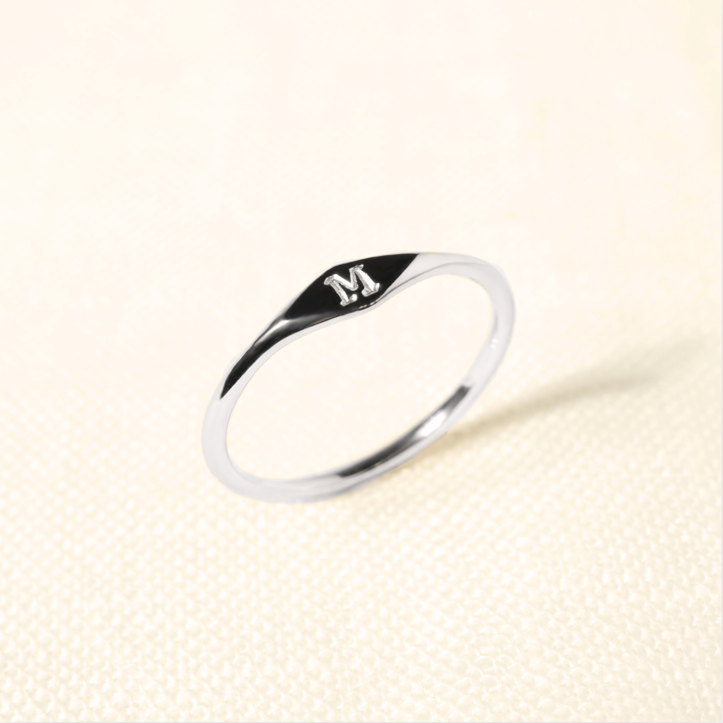 Initial ring flat lay — 925 sterling silver gift ring, multiple letters available