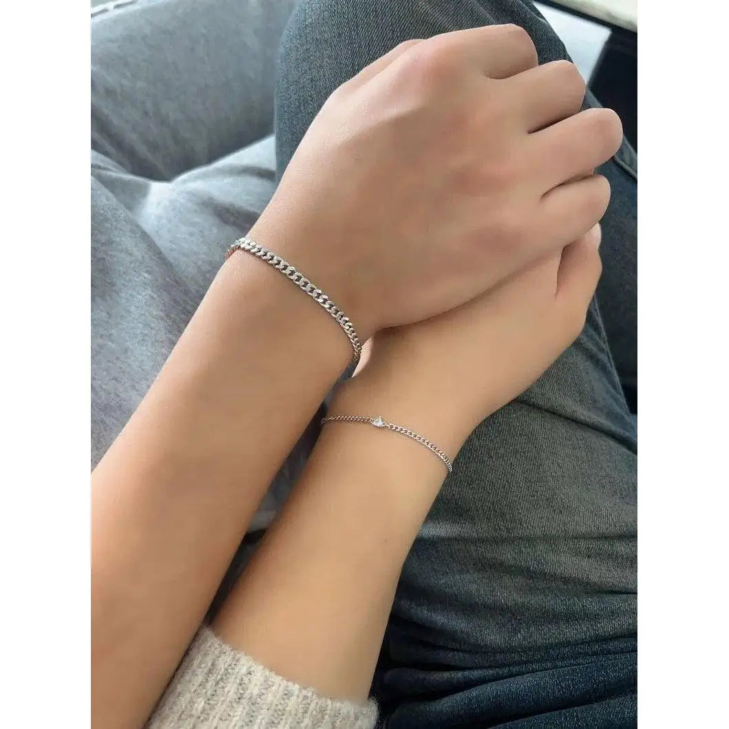 The Mirror Set — 925 Sterling Silver Matching Couple Bracelets, both rhodium silver, adjustable, India