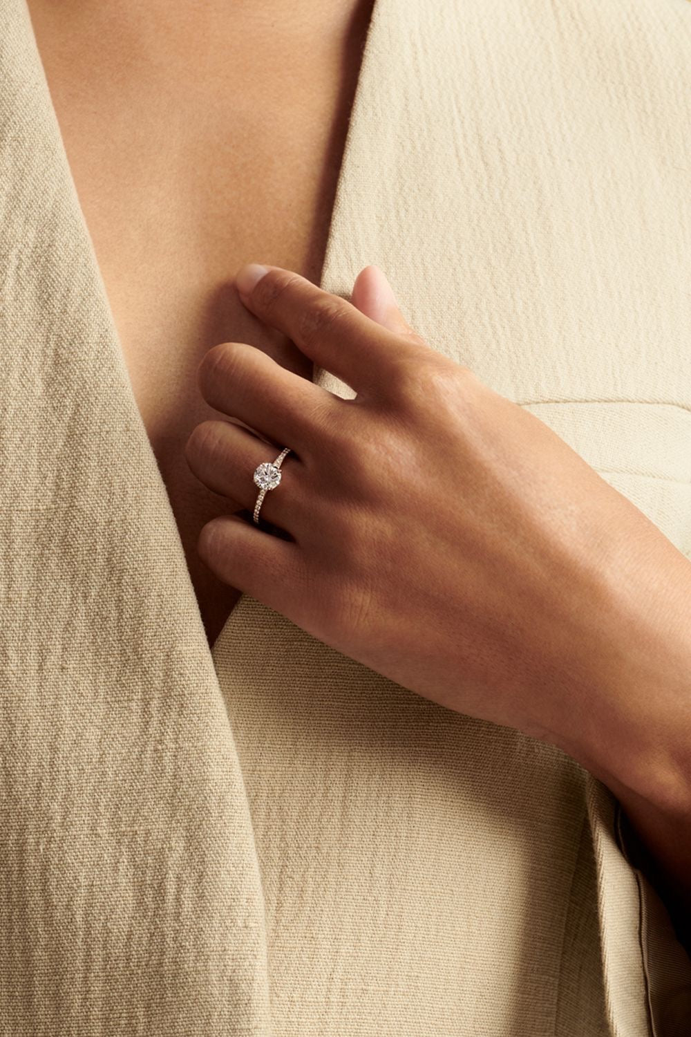 Pavé-Set Round Solitaire Engagement Ring - Sparkling Pavé Design - Ring, handcrafted jewelry