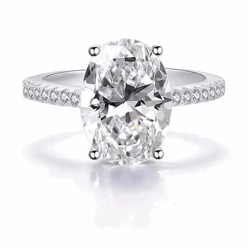 Serenade 925 Sterling Silver Oval CZ Ring — large white oval cubic zirconia, rhodium plated, adjustable women's ring India