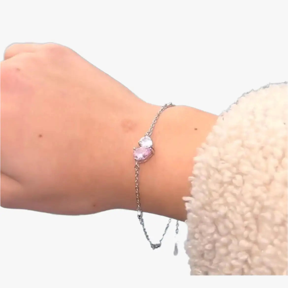 Twin Hearts CZ Bracelet 925 Sterling Silver — double heart charm bracelet for women, India
