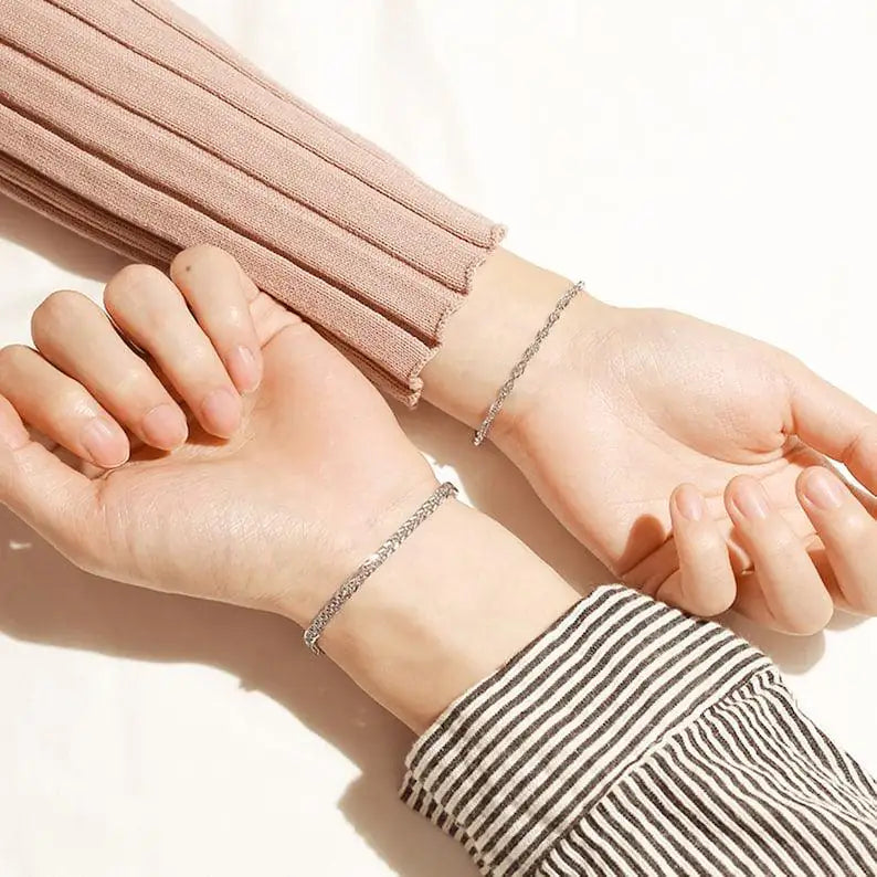 The Knot Set couple bracelet flat lay — his and hers 925 silver bracelet, premium gift packaging India