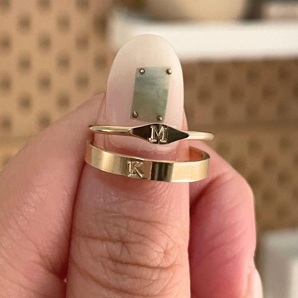 Sterling Silver 18K Gold Plated Initial Couple Ring - sterling silver, couple jewelry, premium jewelry, elegant design