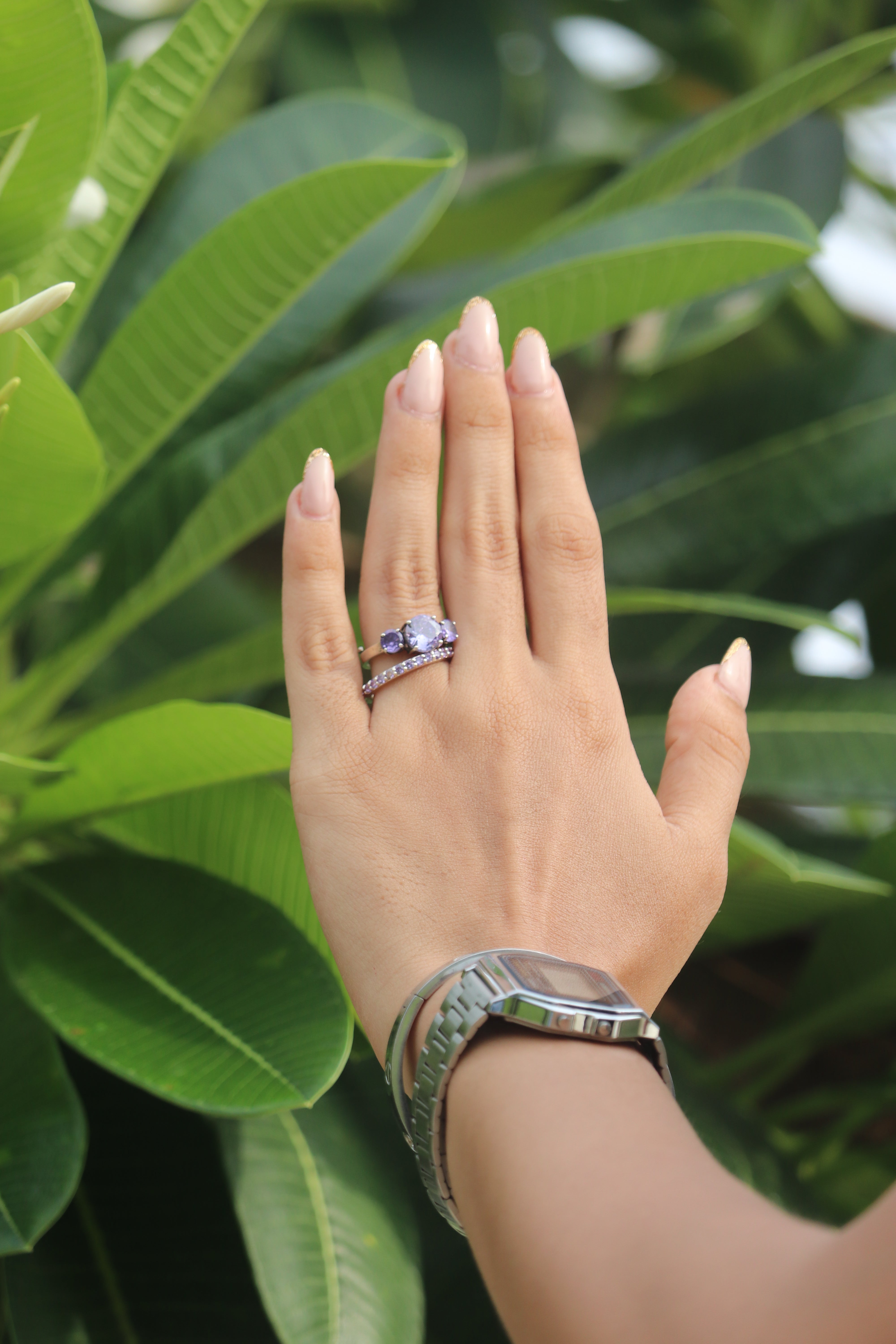 Sterling silver Purple Triple Stone Engagement Ring - UNJELLIC