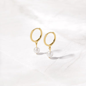 Sterling Silver Pearl hoops 18k Gold Plated Earrings - UNJELLIC