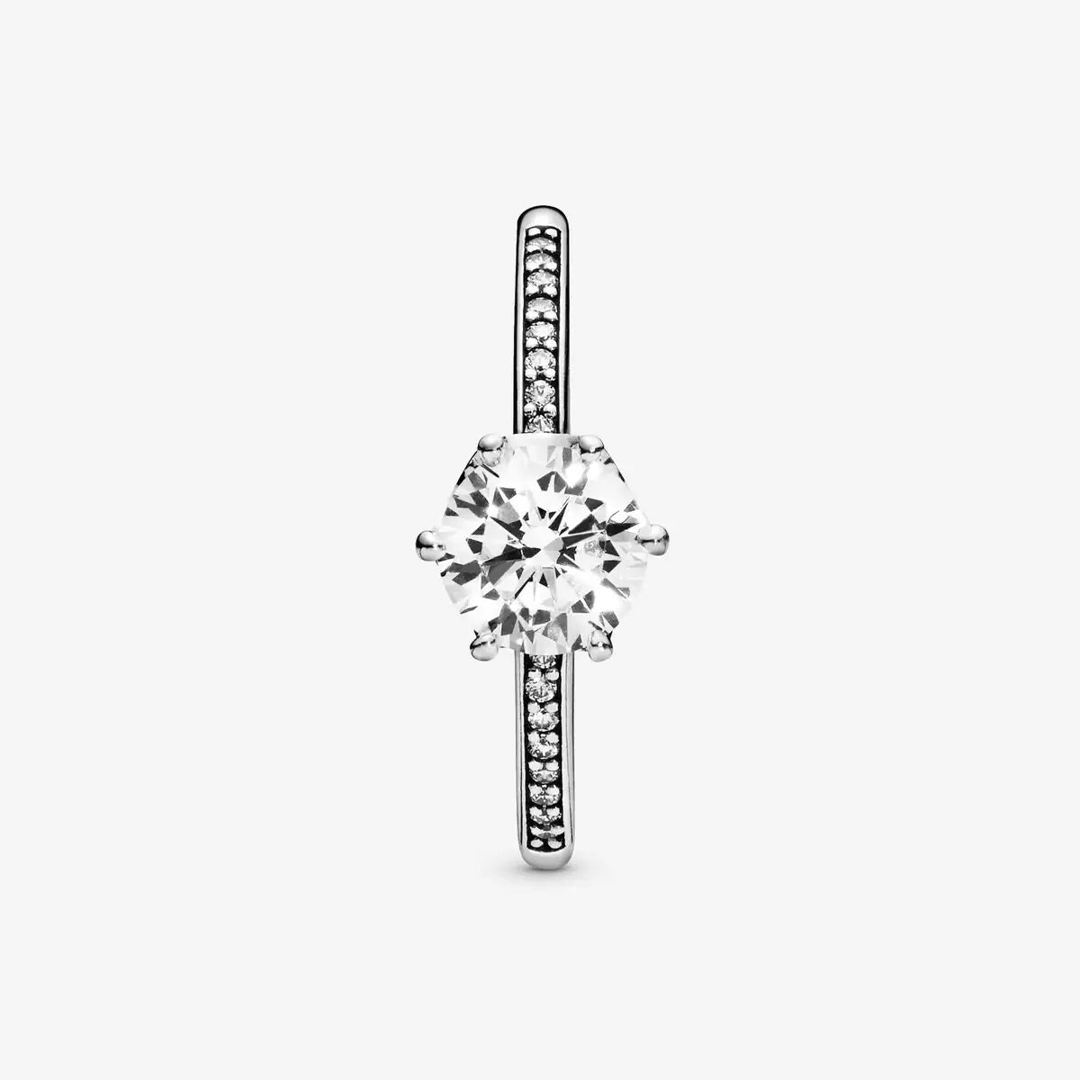 Gleaming Echo 925 Sterling Silver CZ Ring for Women — large round AAA cubic zirconia stone, rhodium plated, adjustable