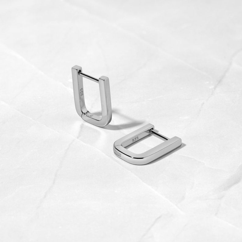 Square Shaped Sterling Silver 18K Gold Plated Hoops Earrings - UNJELLIC