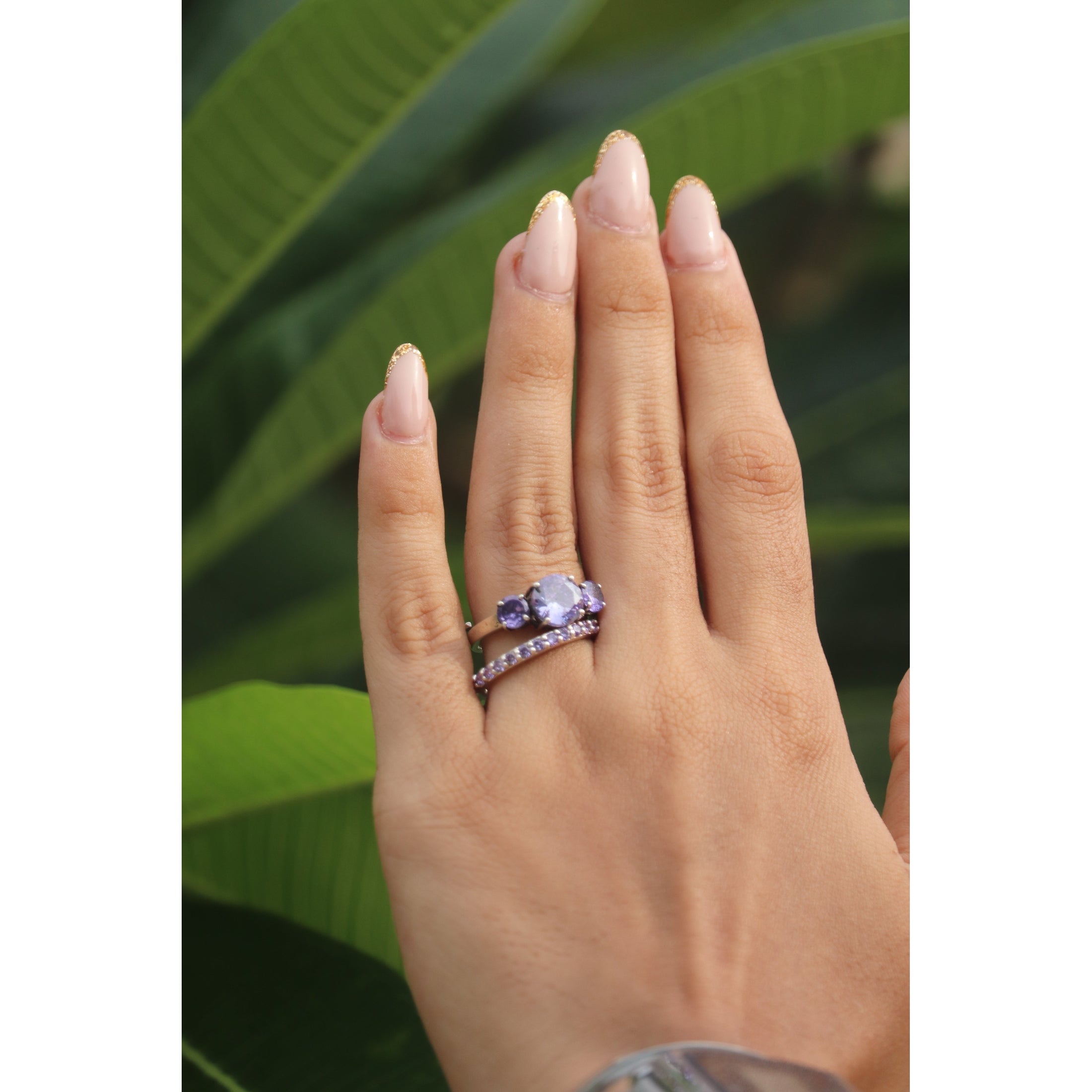 Sterling silver Purple Triple Stone Engagement Ring - UNJELLIC