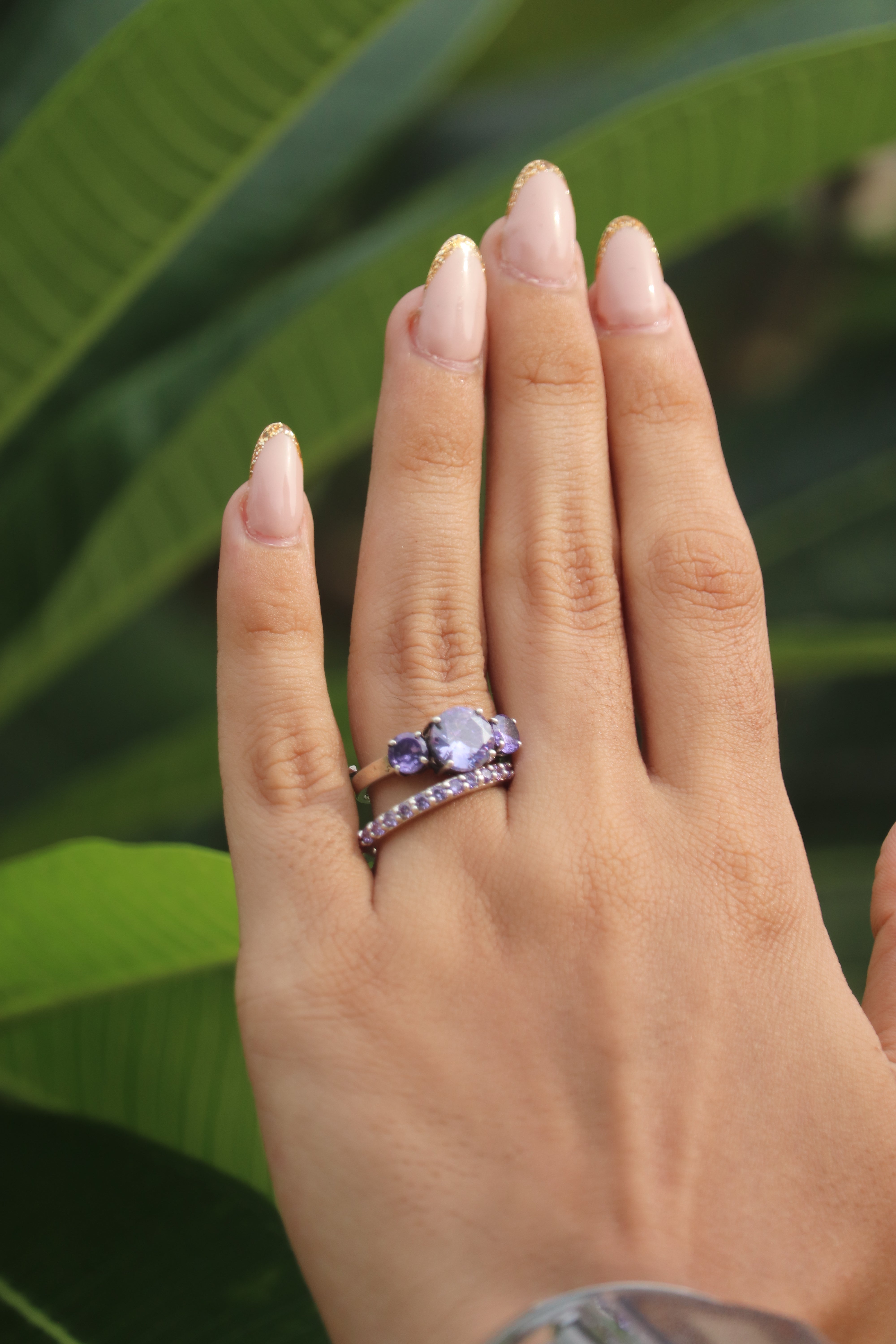 Sterling silver Purple Triple Stone Engagement Ring - UNJELLIC