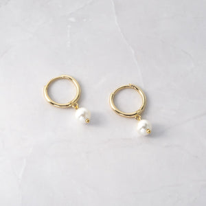 Sterling Silver Pearl hoops 18k Gold Plated Earrings - UNJELLIC