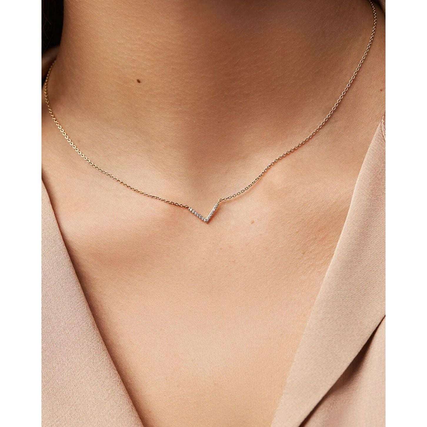 Sterling Silver 18K Gold Plated V Necklace - UNJELLIC