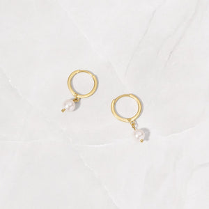 Sterling Silver Pearl hoops 18k Gold Plated Earrings - UNJELLIC