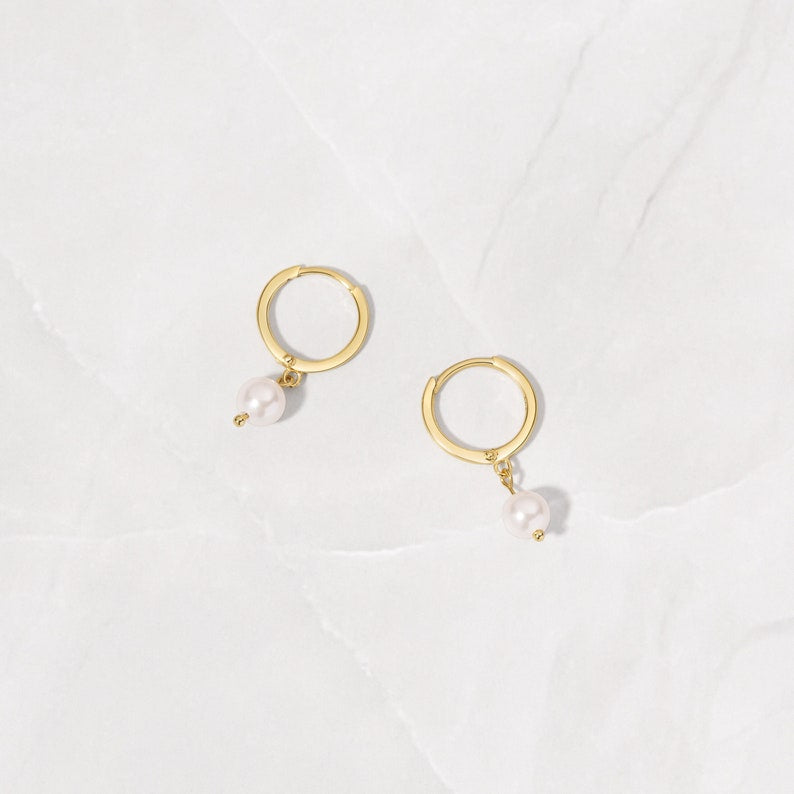 Sterling Silver Pearl hoops 18k Gold Plated Earrings - UNJELLIC