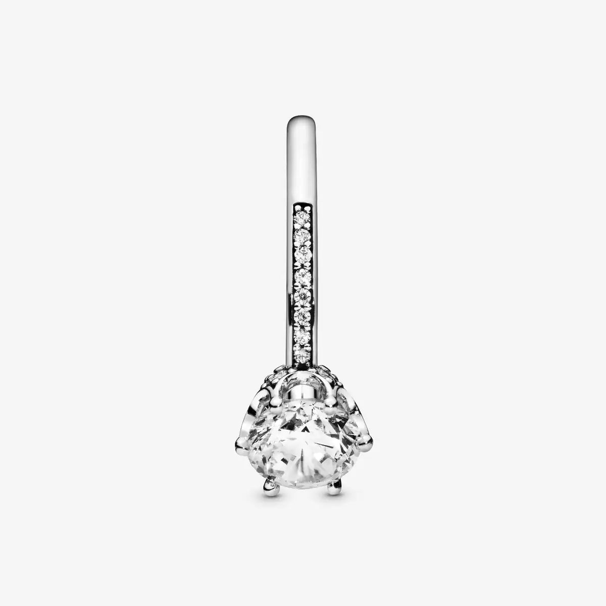 Side view of Gleaming Echo 925 silver CZ ring — prong-set round stone, rhodium plated, tarnish-resistant