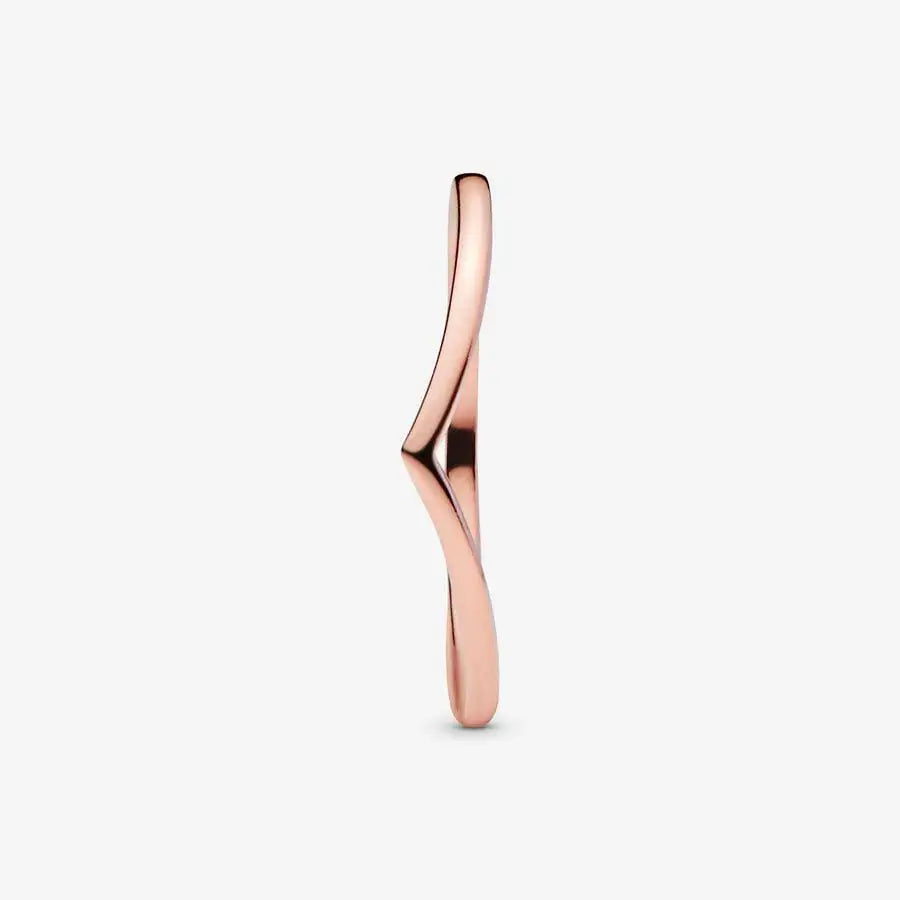 Rose gold band ring worn on finger — 925 sterling silver, adjustable
