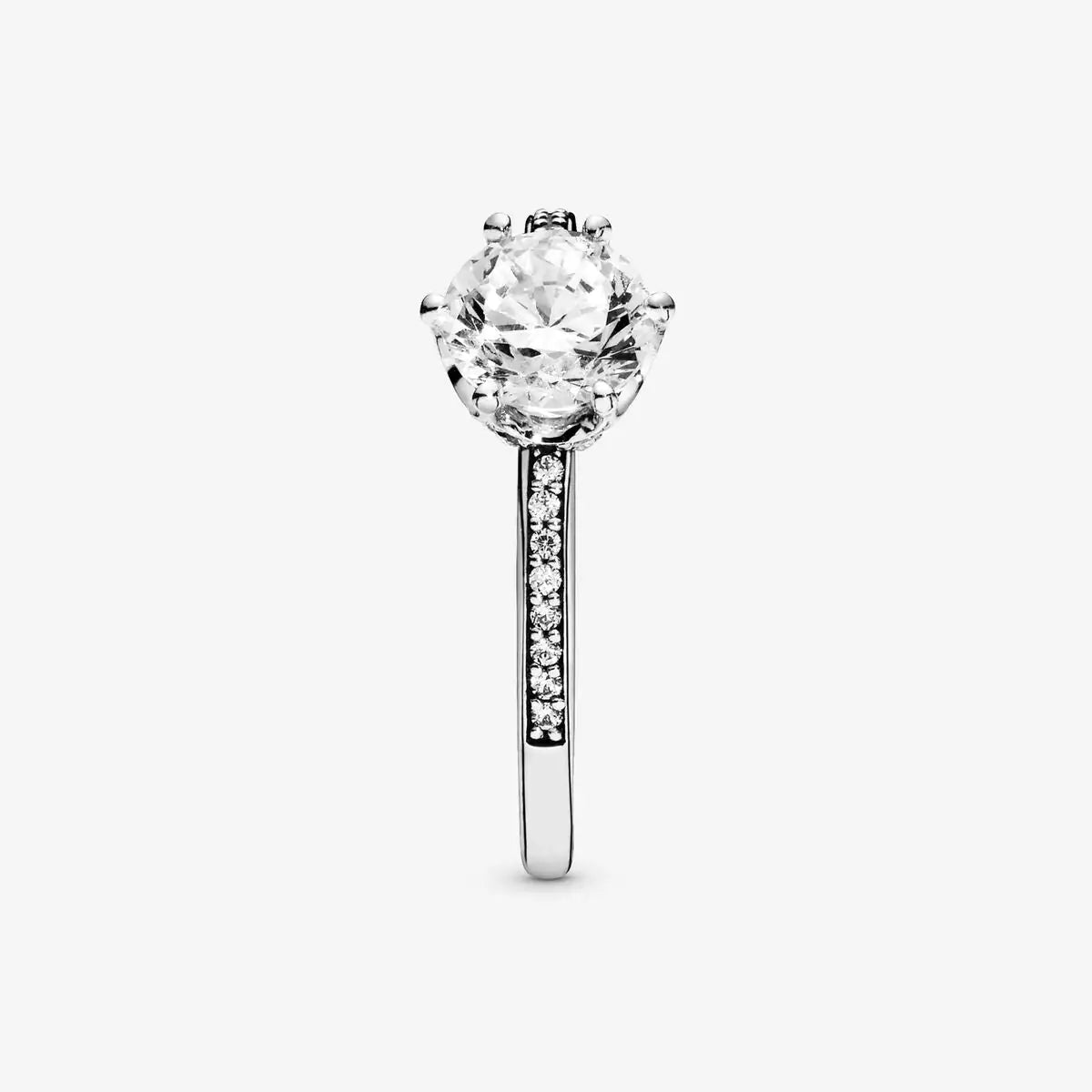 Gleaming Echo silver CZ ring worn on finger — sterling silver, brilliant AAA stone, adjustable fit