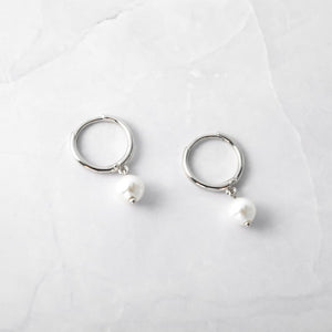 Sterling Silver Pearl hoops 18k Gold Plated Earrings - UNJELLIC