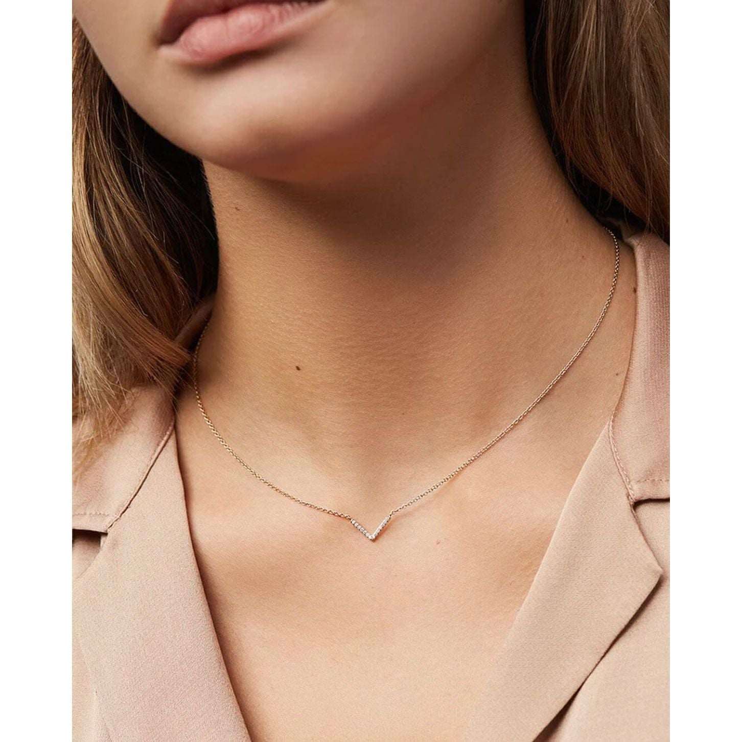 Sterling Silver 18K Gold Plated V Necklace - UNJELLIC