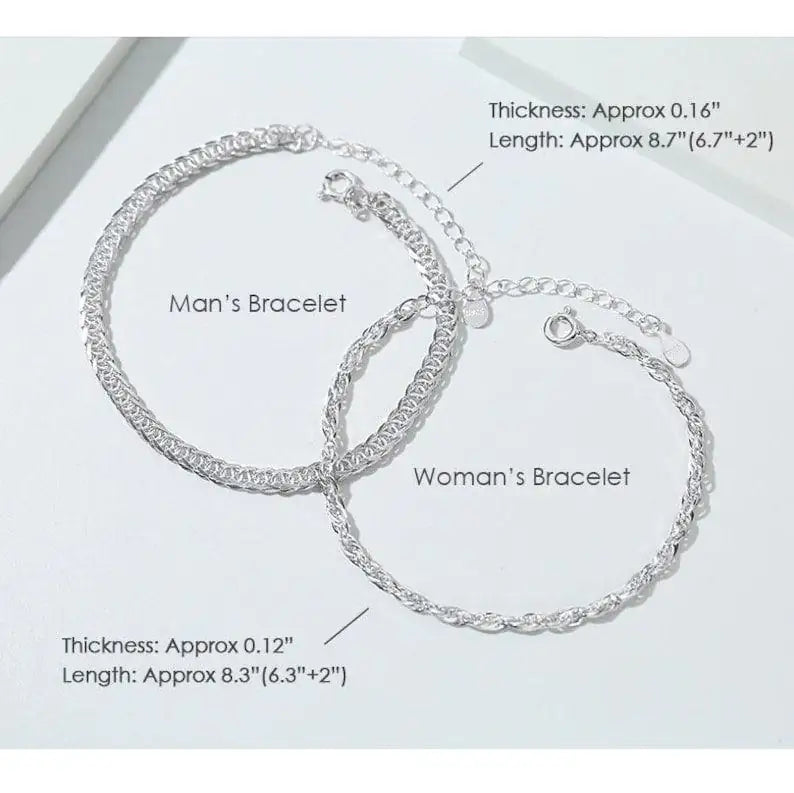 The Knot Set couple bracelets lifestyle shot — matching 925 sterling silver knot charm bracelets