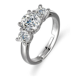 Sterling Silver 925 White Triple Stone Engagement Ring - UNJELLIC