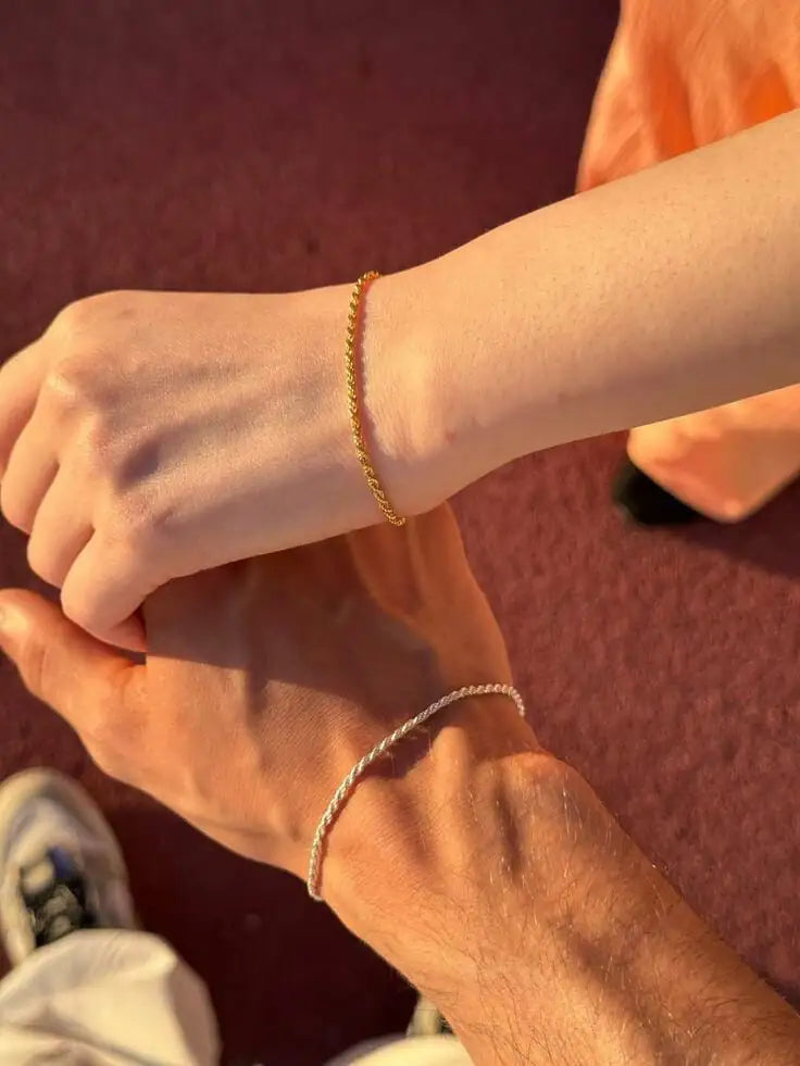 The Tether Set — Minimal 925 Sterling Silver Couple Bracelet Set, slim matching bracelets for him and her, India
