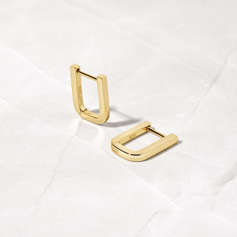 Square Shaped Sterling Silver 18K Gold Plated Hoops Earrings - UNJELLIC