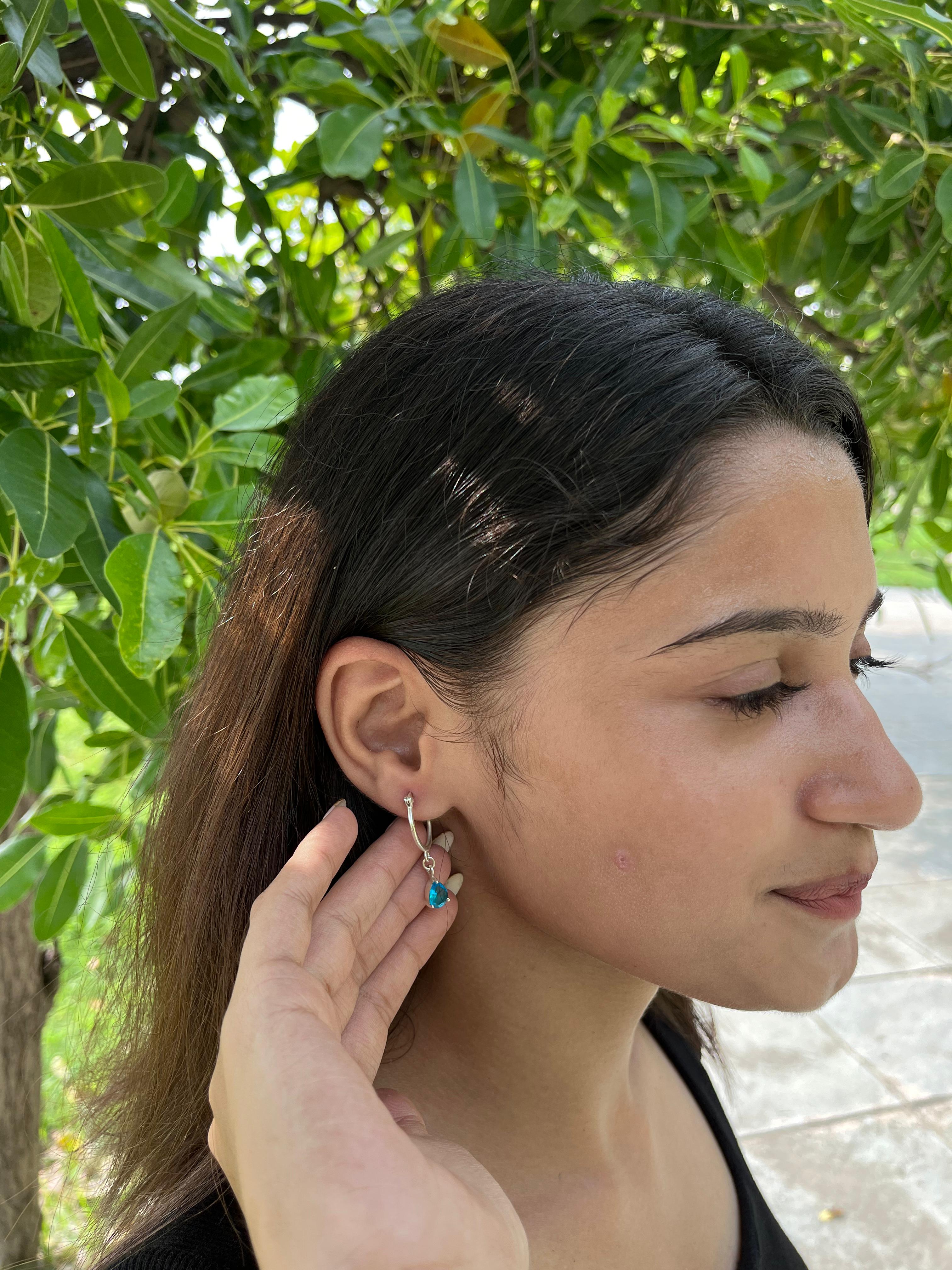 Sterling Silver Blue Stone Butterfly Drop Earrings - UNJELLIC