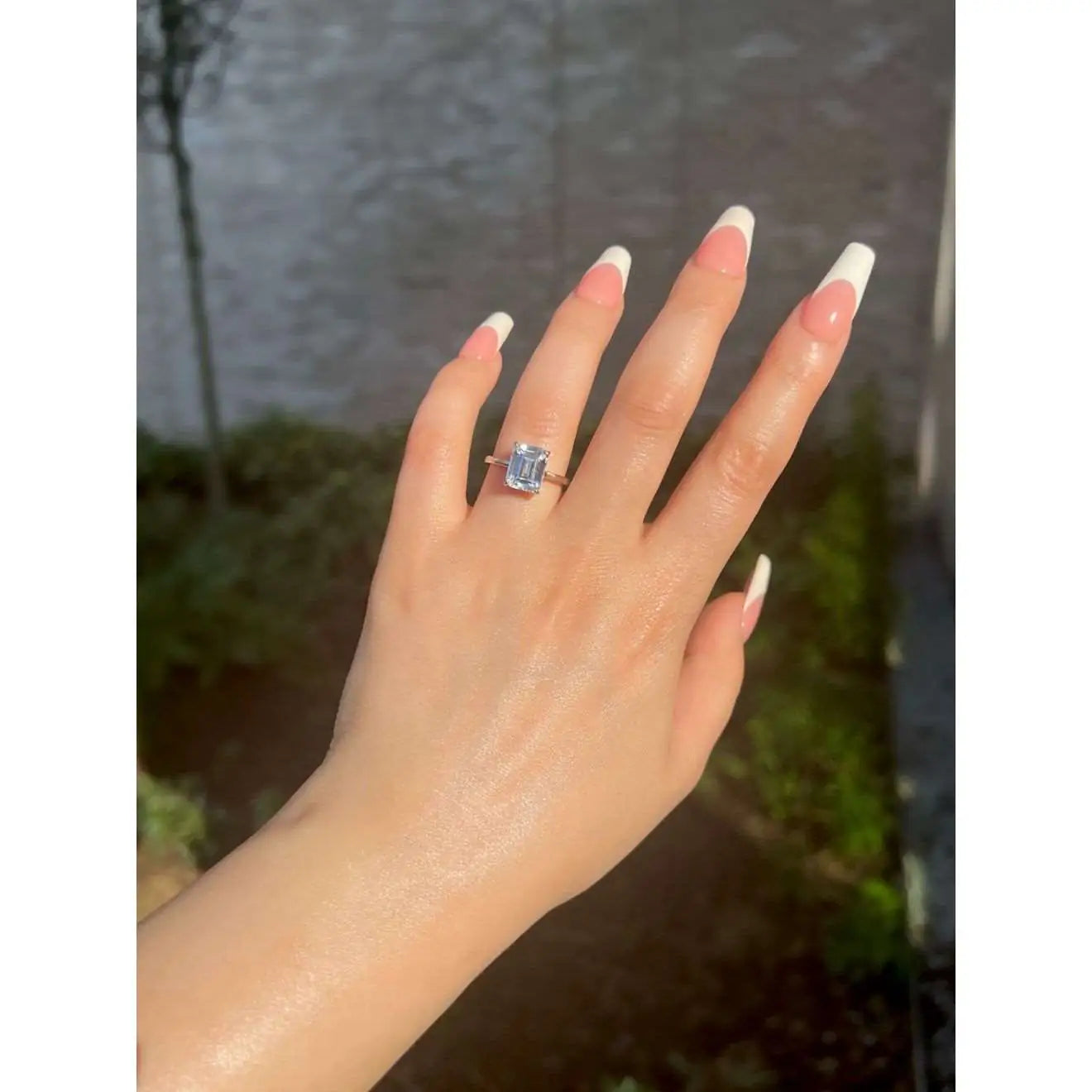 Emerald silver ring worn on finger — S925 sterling silver green stone ring