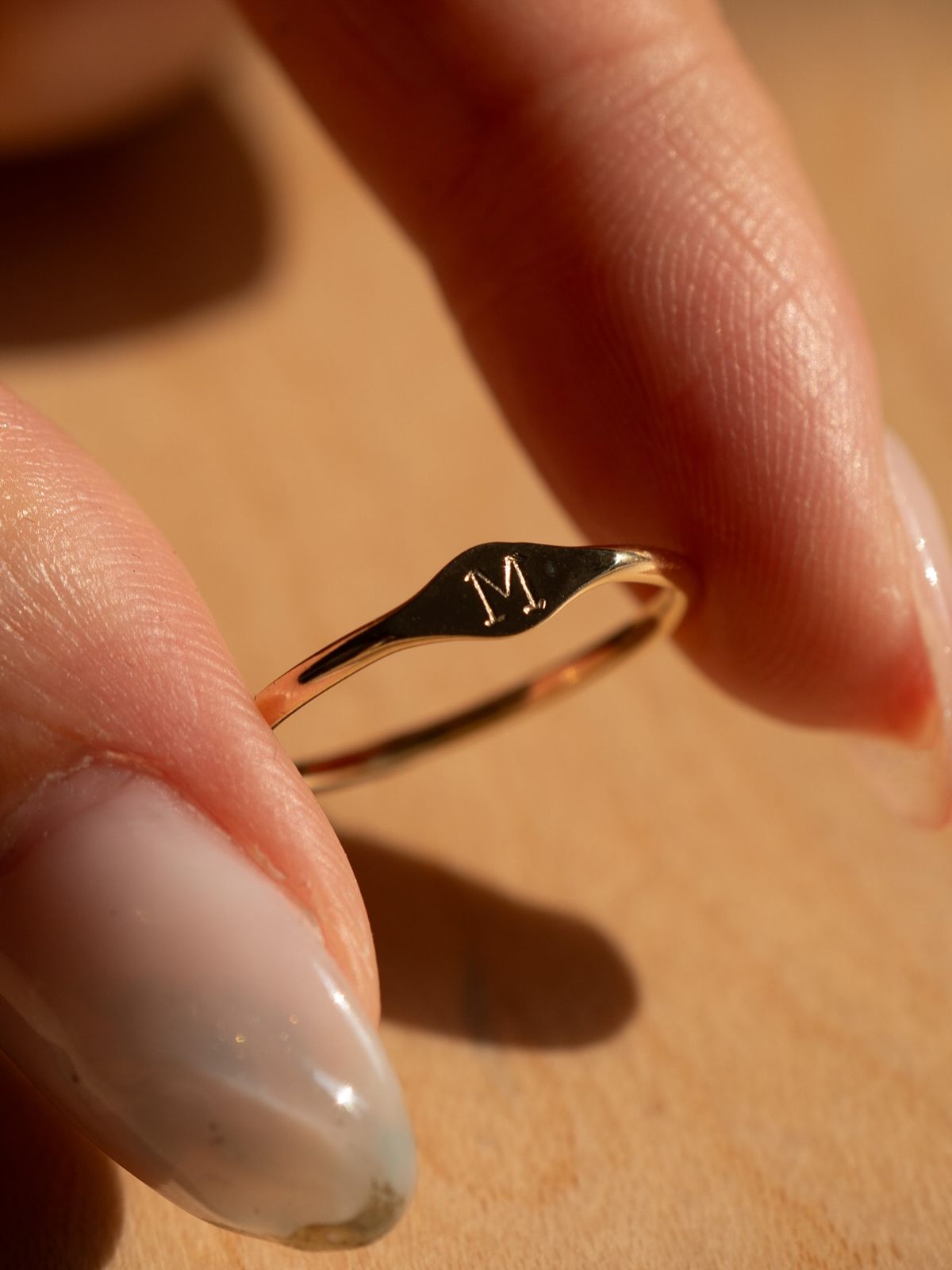 925 silver initial ring close-up — personalised alphabet ring, adjustable